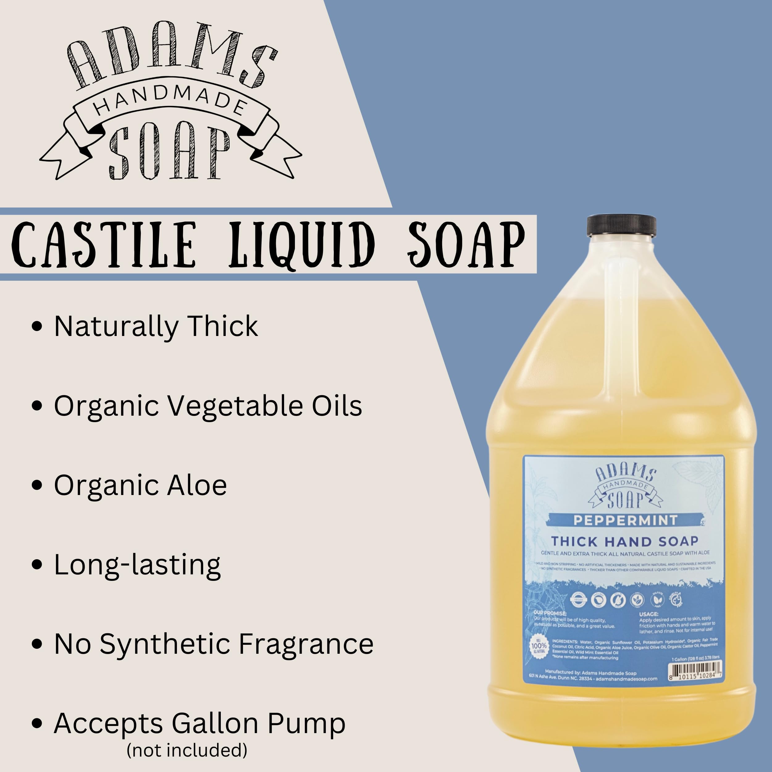Adams Handmade Soap Thick Organic Castile Liquid Hand Soap 1 Gallon Refill - Peppermint